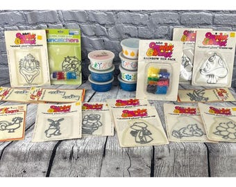 Vintage Makit & Bakit Stained Glass Suncatcher Kits Lot Paint Crystals Craft NOS