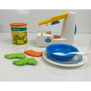 Vintage Fisher Price 1987 Fun with Food Pop-Top Can Opener Veggies Dishes