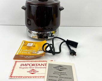 West Bend Colonial Crock 2 qt Stoneware Slo-Cooker Bean Pot Brown 1976