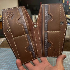 Leather Coffin Wallet BROWN with BEIGE Stitching