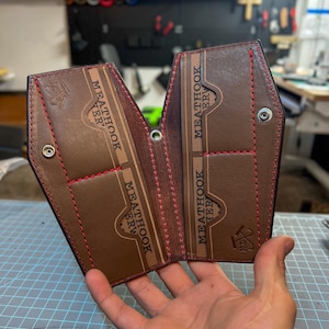 Leather Coffin Wallet BROWN with RED Stitching