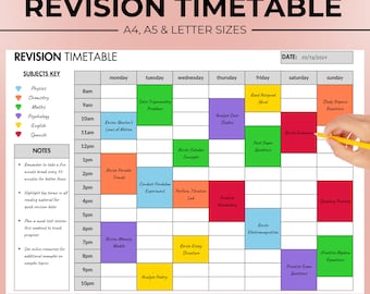 Simple Revision Timetable | Study Planner | Printable Timetable Template for Students | Weekly Schedule | A4 A5 US Letter | Digital Download