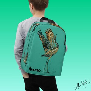 Sac à dos vert cigogne, élégant sac à dos d'art cigogne - Polyvalent, coloré et idéal pour l'école et les voyages