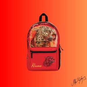 Sac à dos rouge léopard, sac à dos animal artistique pour l'école et les voyages, sac à dos cadeau pour anniversaire pour enfants - série lune