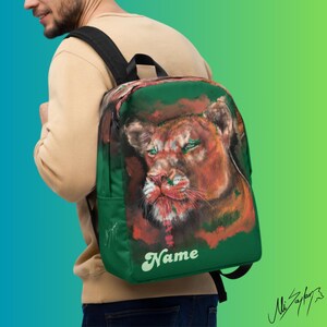 Sac à dos cadeau animal Lion vert, sac personnalisé, cartable. Sac à dos série Star