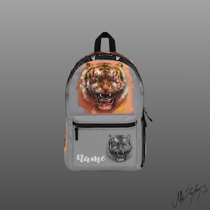 Sac à dos animal gris tigre - Sac à dos cadeau personnalisé avec oeuvre d'art animal, sac à dos pour écoliers.