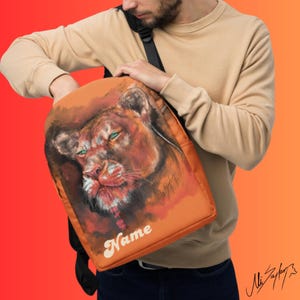Sac cadeau animal, cartable lion, sac à dos orange, sac de voyage unisexe.