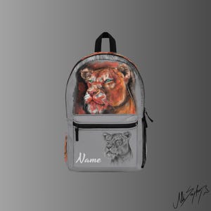 Sac à dos gris Lion - Sac au design animalier vibrant pour étudiants et adultes, sac cadeau lion - Série Lune