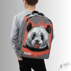 Sac à dos panda gris, sac à dos panda moderne - coloré et personnalisable