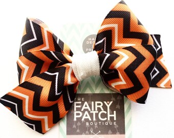 Halloween hair bow for girls, black and orange boutique bow