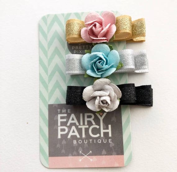 sparkly flower hair clips