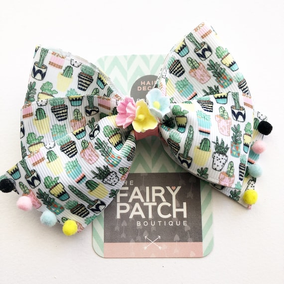 Pink Cactus Print Bow Pink Cactus Print Bow