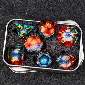 liquid core dice set ，orange resin dice for role playing games，liquid core resin dnd dice