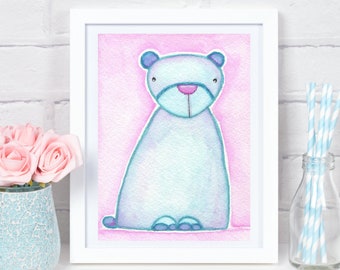 Watercolor Bear Painting Bear Wall Art Nursery Wall Art Kids Room Decor Whimsical Woodland Whimsical Bear Art Original