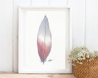Original Watercolor Feather Painting: Bird Nature Art (5x8 in)