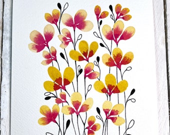 Original Wildflower Watercolor Painting: Yellow & Orange Botanical Art