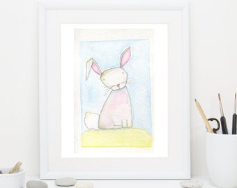 Watercolor Bunny Painting Bunny Wall Art Nursery Wall Art Kids Room Decor Whimsical Woodland Whimsical Bunny Art Original