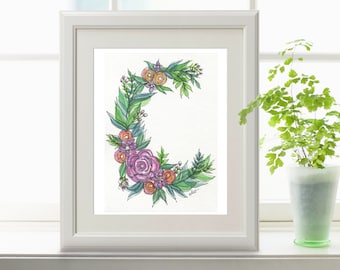 Original Watercolor Flower Wreath Painting: Botanical Illustration (5x8 in)