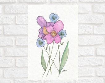 Original Wildflowers Bouquet Watercolor Painting: Floral Wall Art