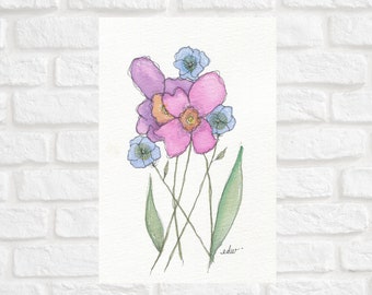 Mother's Day Gift.  Wildflowers Bouquet Watercolor Painting. Original Illustration Wall Art. Floral Painting. Whimsical Art.