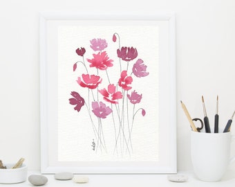 Mother's Day Gift.  Wildflowers Watercolor Painting. Original Illustration Wall Art. Floral Painting.