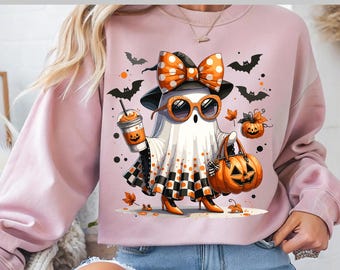 Funny Ghost Halloween DTF, Cute Spooky Ghost with Pumpkin Bag DTF, Witch Hat, Fall Drink, DTF Transfer, Ready To Press, Direct to Film