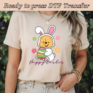 Happy Easter Bunny Pooh DTF, Cute Pooh Dtf, Easter Day DTF, Coloured eggs, Winnie The Pooh Character, DTF Transfer, Best for Printing