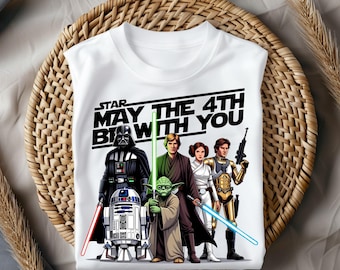 Camiseta Galaxy "May The 4th Be With You" de Star Wars, con transferencia DTF, Darth Vader, Luke, Leia, Han Solo, Yoda, R2D2 y C3PO, lista para imprimir.
