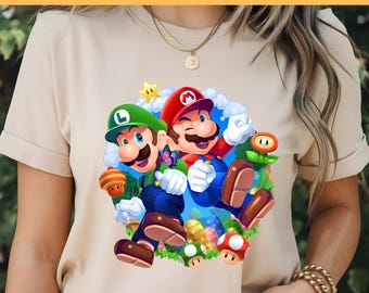 DTF Super Mario, Mario Bross Print Transfer, Mario Brothers, Mario T-Shirt DTF Design, DTF Transfer, Ready To Press, Direct to Film