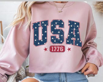 USA 1776 DTF Transfer, Distressed Patriotic American Flag Stars Design, 4th of July Shirt Graphic, Vintage Independence Day Print
