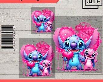 Könnte beinhalten: Ein digitales Design mit einer blauen Comicfigur mit großen Augen und einem rosa Herzen. Die Figur ist von rosa Herzen und tropfendem rosa Farbe umgeben. Das Design enthält den Text "I love you".