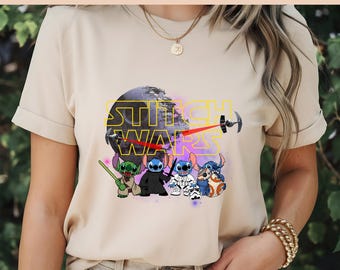Star Wars DTF, diseño Stitch Wars DTF, Star Wars y Stitch Wars, familia Star Wars, alta resolución, transferencia DTF, ideal para impresión