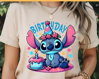 DTF Stitch Birthday, Party Stitch, Birthday boy DTF design, Cute Stitch, Disney Character, DTF Transfer, Ready To Press, Direct to Film