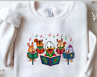 Disney Christmas Caroling DTF Transfer, Donald Duck Choir Print, Cute Singing Animals Holiday Design, Ready to Press Winter DTF Transfer