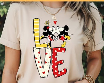 Mickey And Minnie DTF, Mickey Loves Minnie, Mickey Mause Valentine, Love T-Shirt DTF Design, DTF Transfer, Ready To Press, Direct to Film