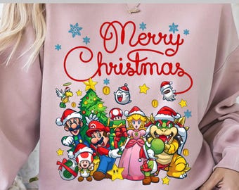 Super Mario Christmas DTF Transfer, Ready To Press Mario Luigi Peach Bowser Heat Transfer, Gamer Holiday Merry Christmas Iron On DTF