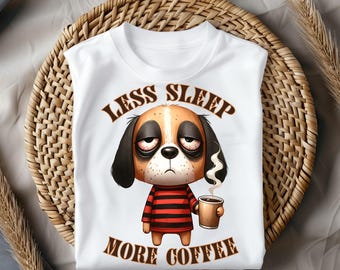 Transferencia térmica "Les Sleep More Coffee", "Sleepy Dog Ready To Press", diseño divertido para amantes del café.