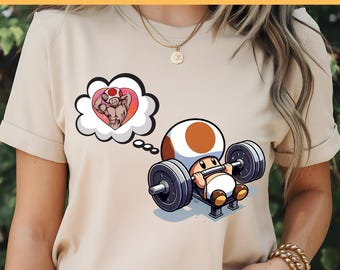Toad GYM Dtf, Super Mario GYM Dtf, Cute Mushroom Head, Super Mario, Mario Design, DTF Transfer, Ready To Press, Direct to Film