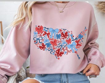 Coquette Bow USA DTF, Patriotic Bows Heat Transfer, Red White Blue Cute Dtf Print, 4th of July Ready to Press, Kawaii America DTF Design