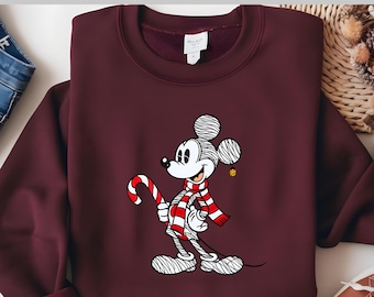 Mickey Mouse Christmas DTF Transfer, Candy Cane Holiday Design, Cute Sketch Style Mickey Art, Ready to Press Xmas DTF for T-Shirts