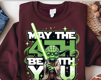 Que la Fuerza te acompañe (4 de mayo) Star Wars DTF Transfer, Yoda Ready To Press Heat Transfer, Diseño de calcomanía para camiseta de Star Wars para fans, Listo para presionar