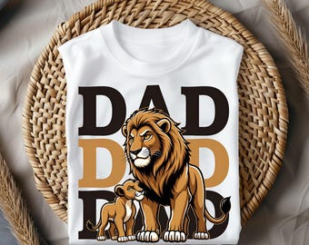 Transferencia térmica DTF de padre e hijo león, lista para planchar para el Día del Padre, diseño de calcomanía de papá rey fuerte.