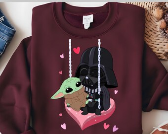 Star Wars Love DTF, Baby Yoda & Vader Heart Swing Moment, Cute Valentine Scene, Sweet Galaxy Couple Vibes, Direct to Film