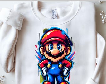 Super Mario Graffiti DTF, Bold Street Colors Hero Look DTF, Vibrant Splash Style, Red Cap Icon Energy, Ready to Press DTF Transfer