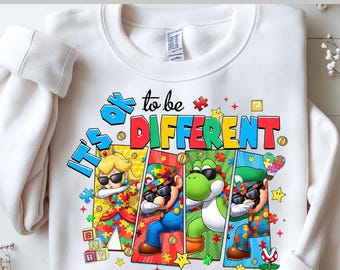 Its Ok To Be Different Dtf Transfer, Autism Awareness Mario Princess Yoshi Dtf, Puzzle Theme Gaming Character Shirt Transfer, Ready To Press