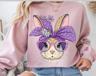 Cute Coquette Bow Bunny DTF | Easter Day | Bunny with glasses | Mama Bunny DTF | DTF Transfer, Ready To Press, Direct to Film