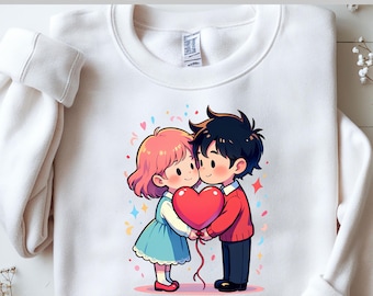 Valentine Cute Couple DTF, Sweet Heart Moment, Adorable Love Scene DTF, Kawaii Romantic Hug, Lovely Pink Style, Direct to Film