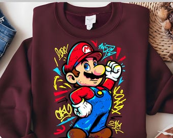 Super Mario Graffiti DTF, Bold Street Color Mix DTF, Retro Hero Style, Retro Gamer Dtf, Vibrant Gamer Look, Ready to Press DTF Transfer