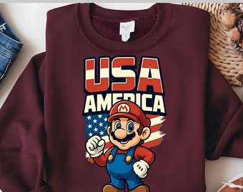 USA America DTF Transfer, Patriotic Mario Style Dtf, USA Flag Retro Art Dtf, Fourth of July Dtf Design, Ready To Press Heat Transfer