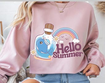 Hello Summer DTF, Cute Whale in Bottle DTF, Rainbow, Beach Vibes, Cute Summer Dtf Design, DTF Transfer, Ready To Press, Direct to Film